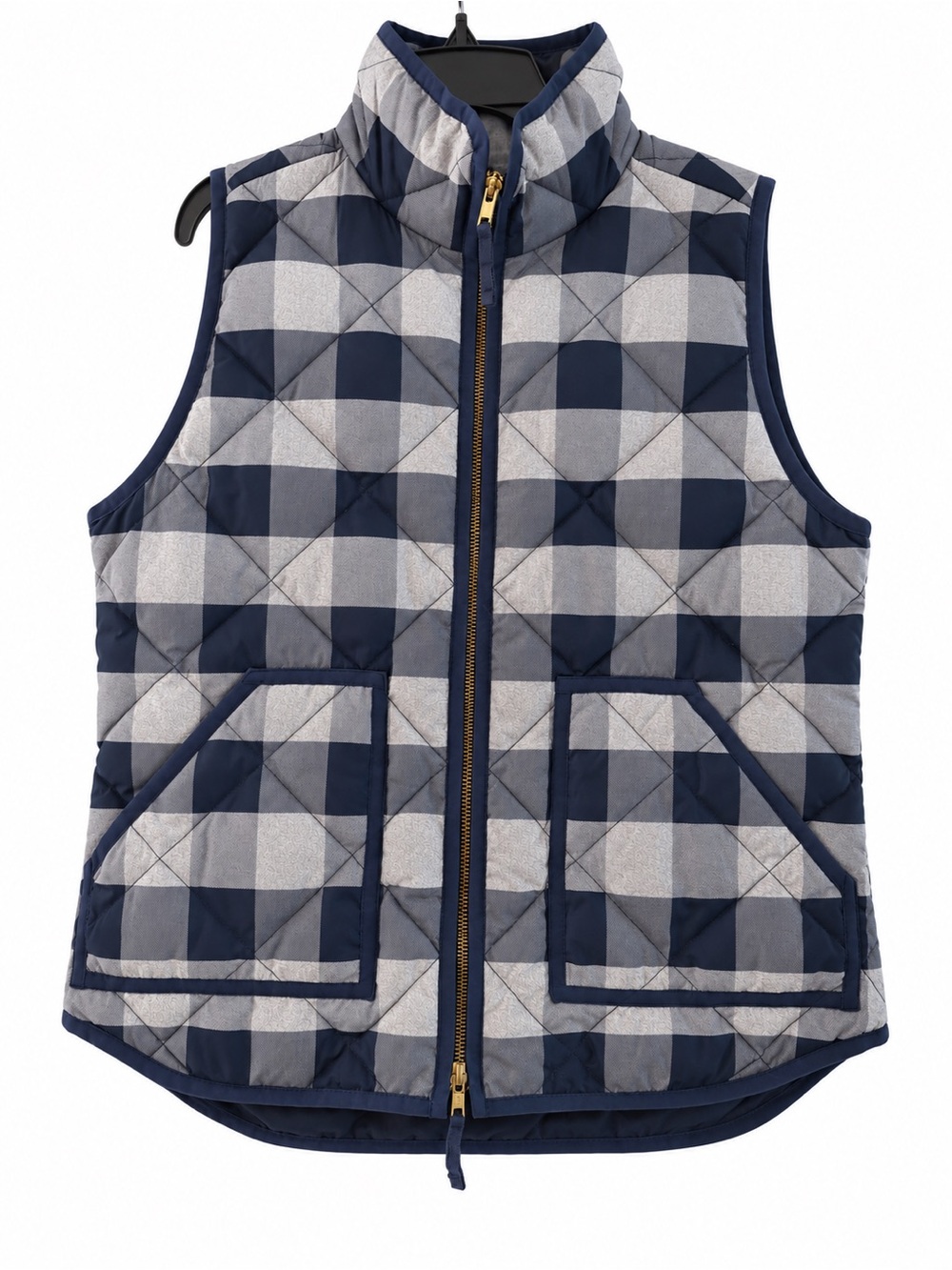 J.Crew Quilted Buffalo Check Down Vest Navy Gray Size S